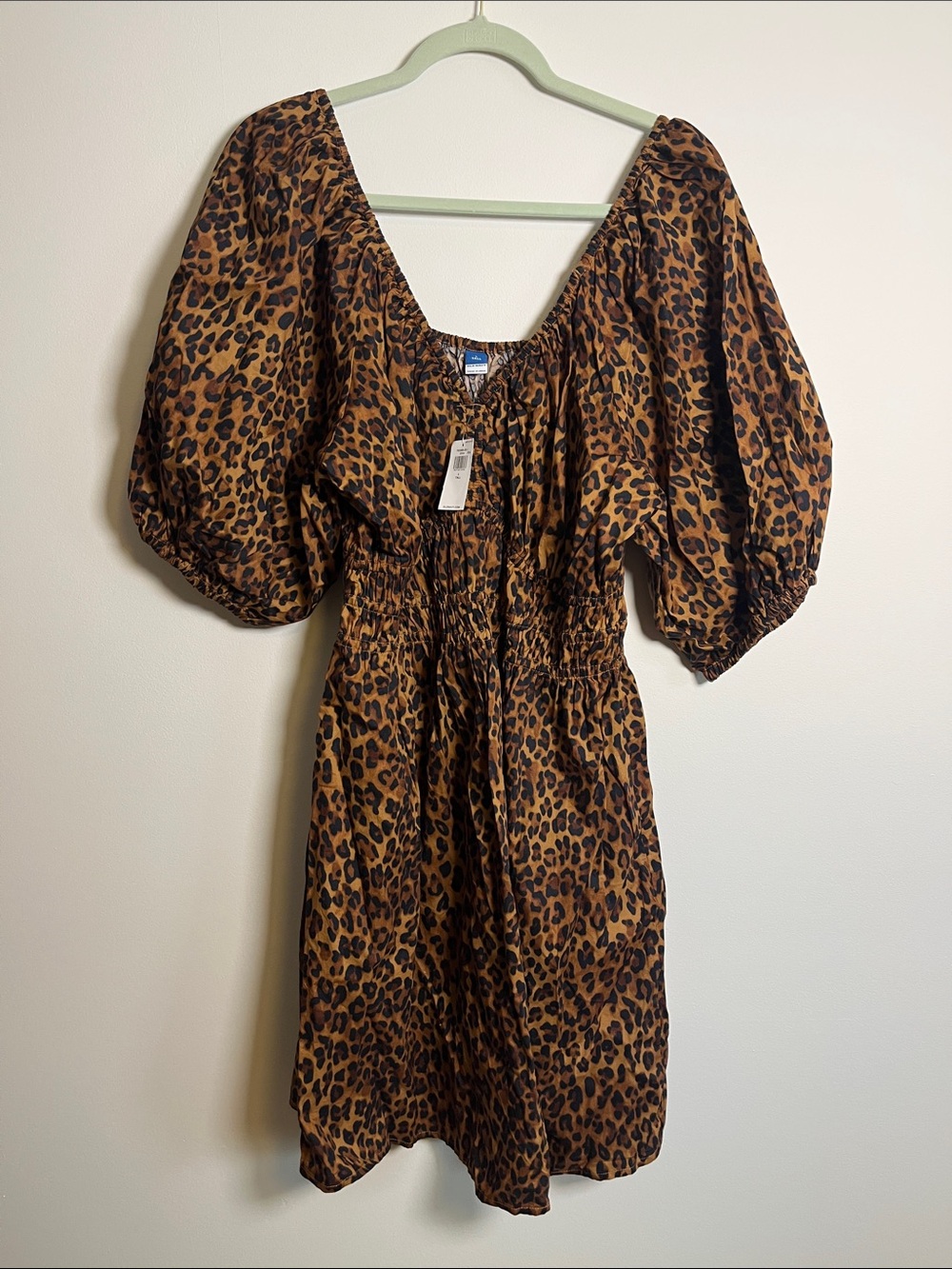 NWT- Leopard Print Puff Sleeve Women’s Dress - Brown Old Navy - L Tall